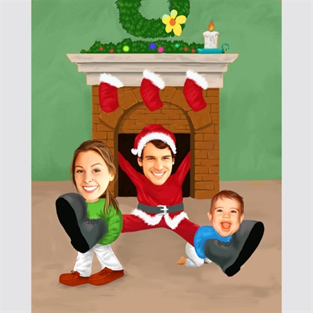 Custom Caricature of A Family of Three at Christmas Eve and the Dad as Santa,by myDaVinci - myDaVinci